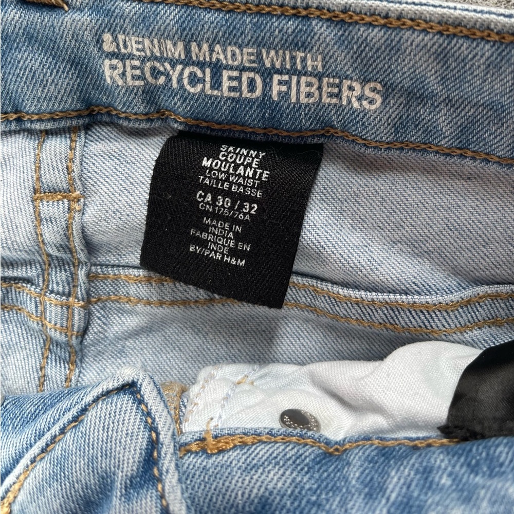 H&M Skinny Low Rise Ripped Blue Jeans Button Fly Size 30/32 - Picture 6 of 12